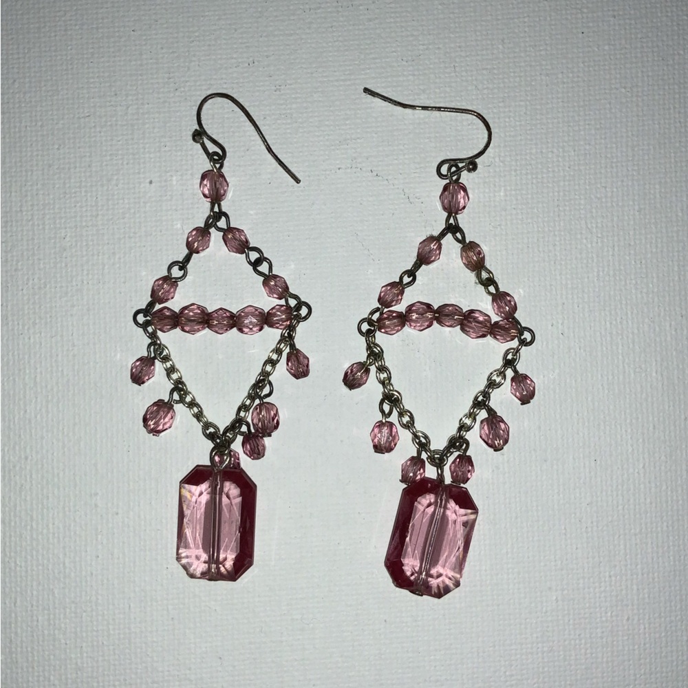 Dangling Silver Dusty Rose Pink Earrings